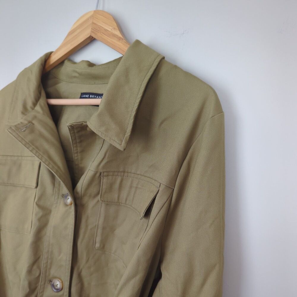 Lane Bryant Khaki Canvas Belted Tie Front Utility Jacket Size 16 Neutral - Picture 8 of 8